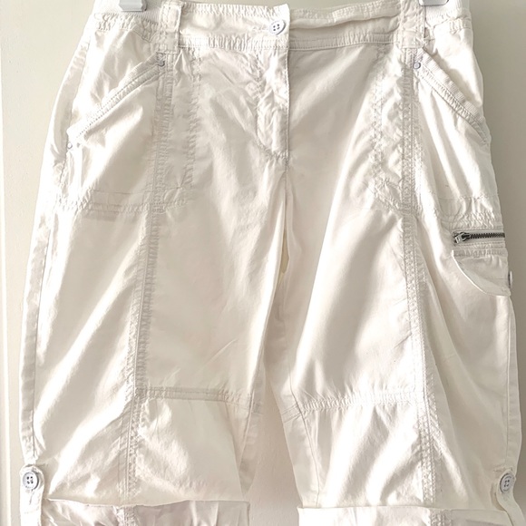 Chicos sz 0 white cotton spandex long shorts elastic waist roll up cuff - Picture 2 of 6